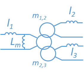 Coupled inductors equivalent 3 winding transformer