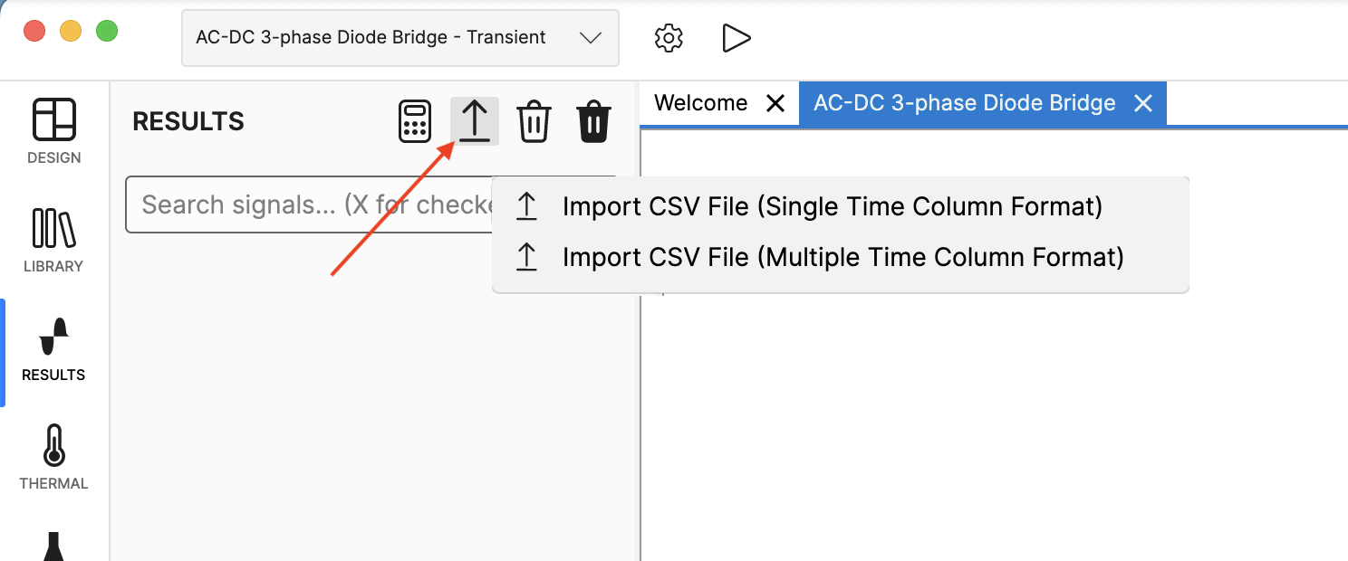 Import CSV menu