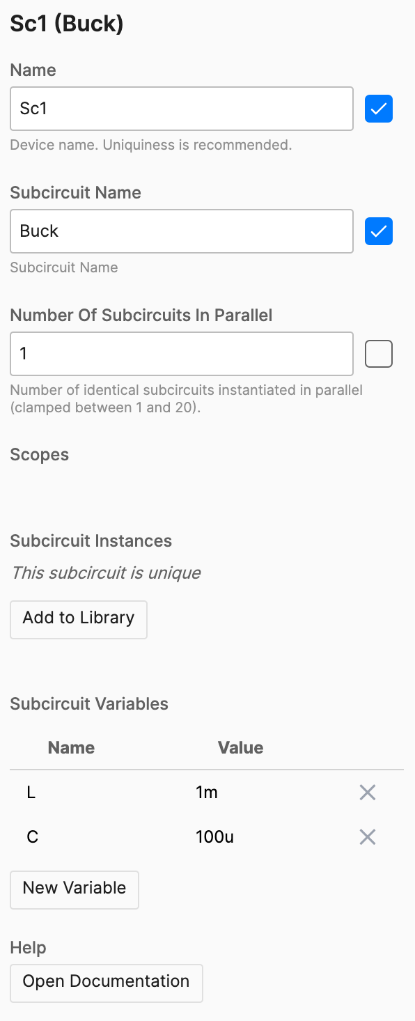Subcircuit variables