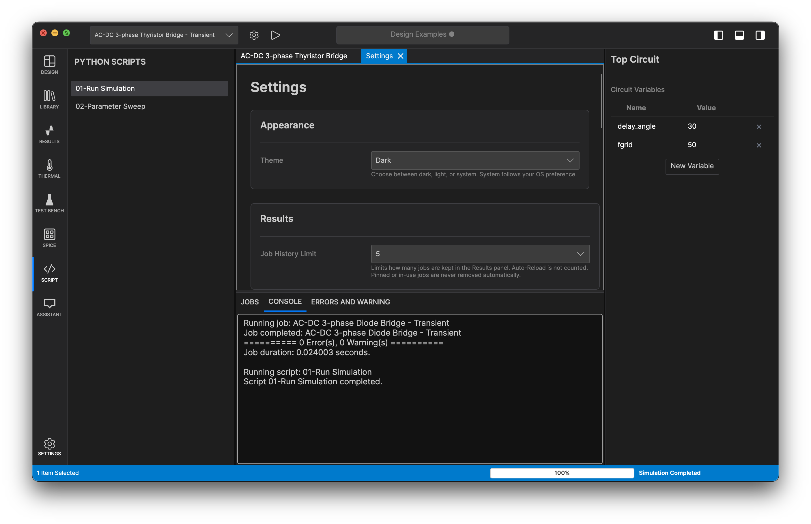 Settings theme and license